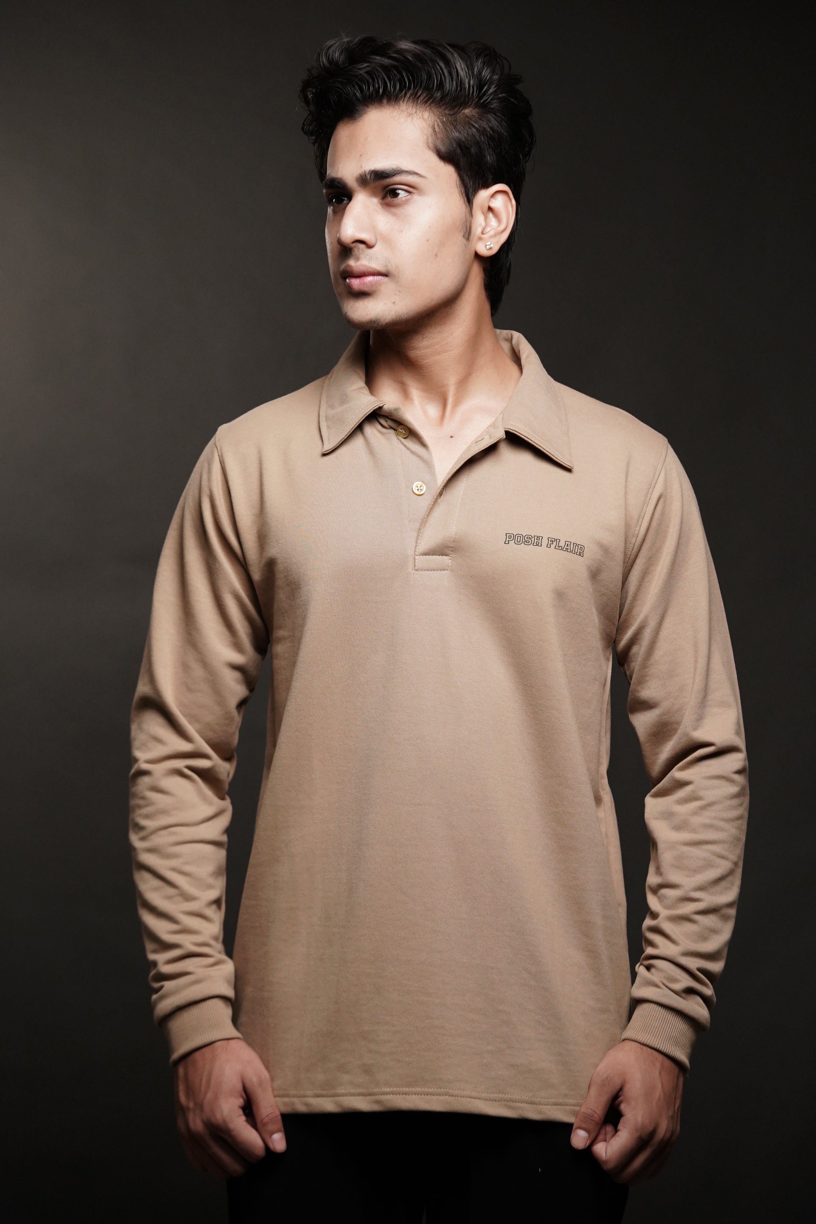 Men's Full Sleeve's Polo Rubber Print T-shirt