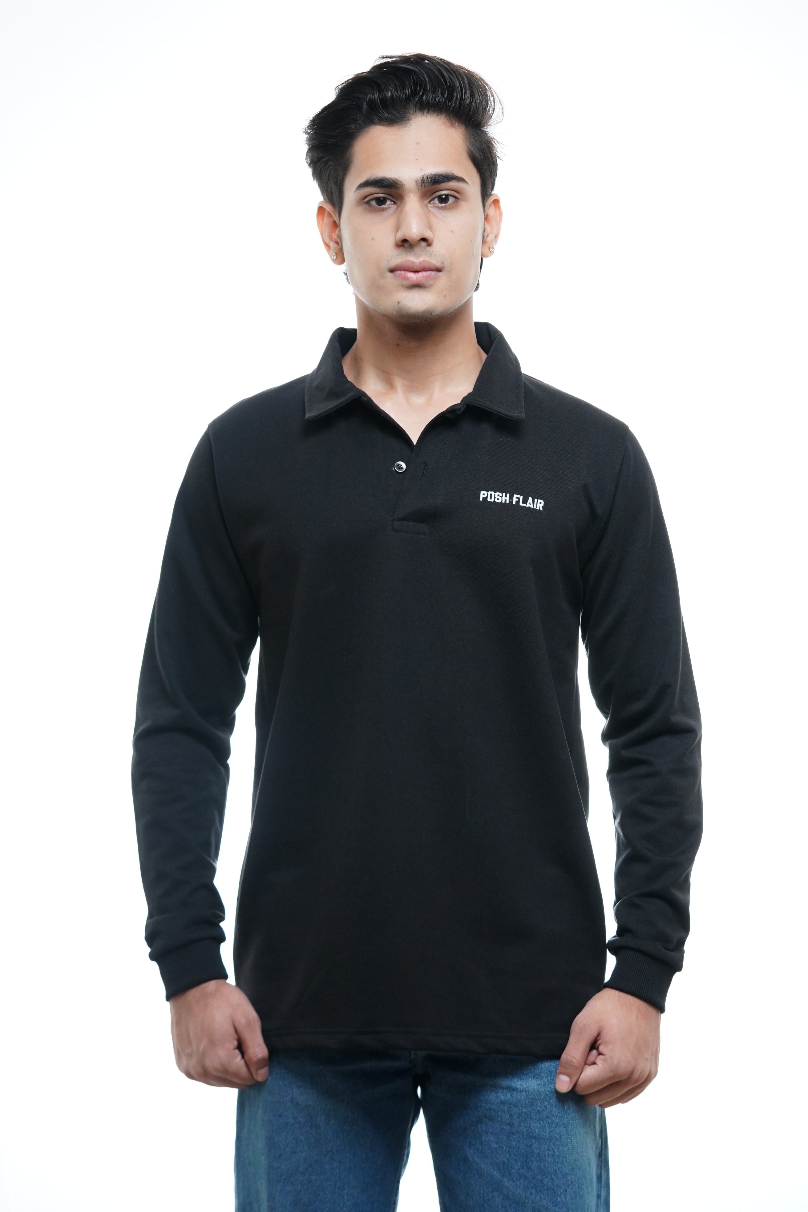 Men's Full Sleeve's Polo Named Embroidery T-shirt